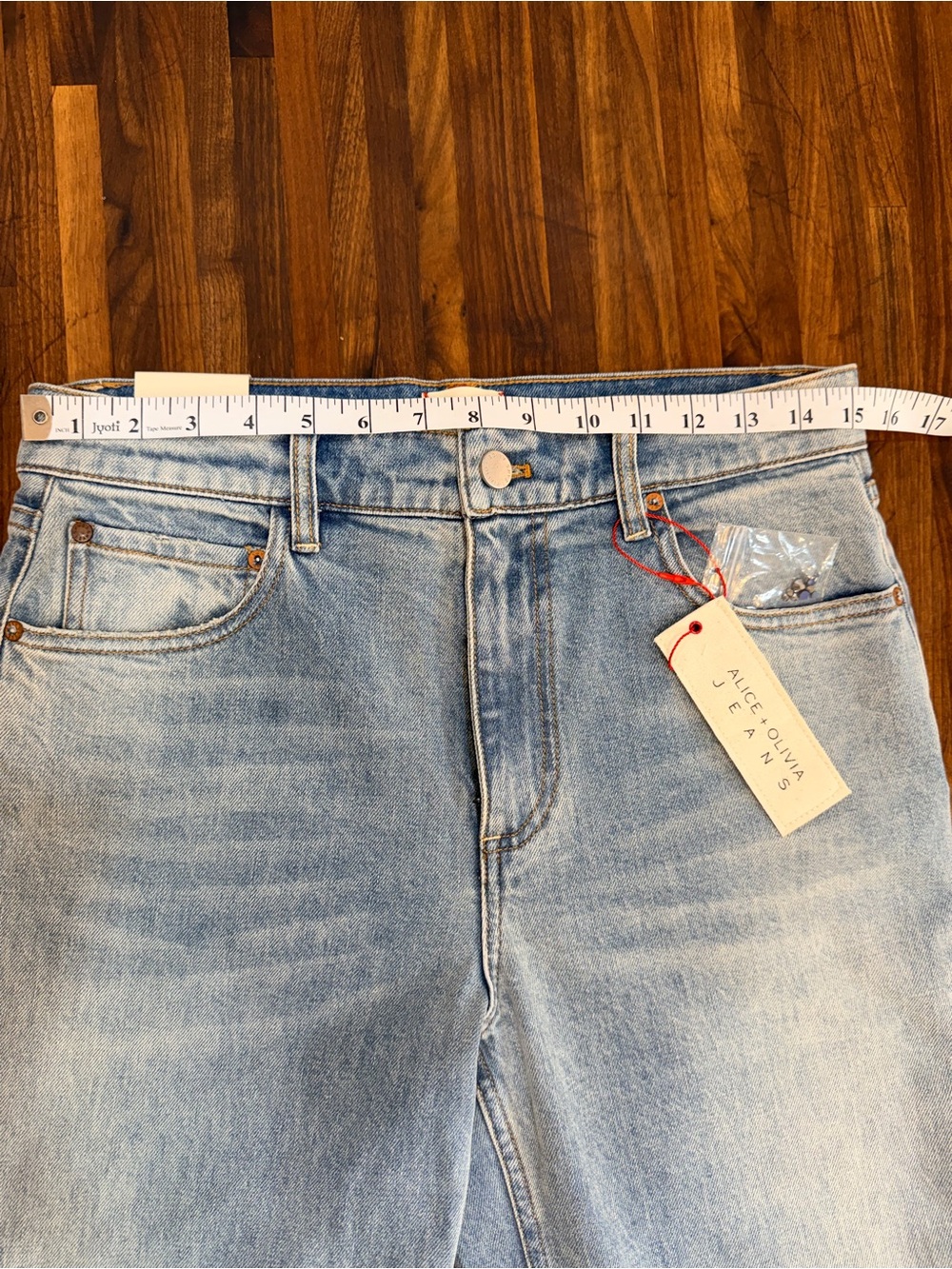 NWT - Alice + Olivia High Rise Embellished Straight Jeans Weezy in Brooklyn Blue - Picture 12 of 16